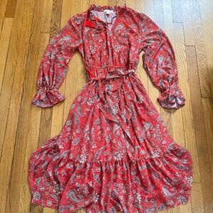 Flying Tomato Red Paisley Long Sleeve Dress
